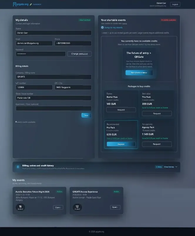 Panel del evento en tiempo real